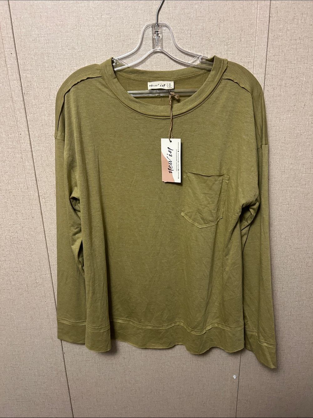 Relaxed Olive Green Long-Sleeve Pocket Tee by Heart in LA